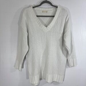 Altard‎ State Women White Knit V Neck Pullover Oversized Soft Sweater Sz M